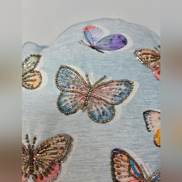 The Farmhouse Rachel Ashwell 17 Inch Round Pillow Beaded Butterflies Decorative - Picture 4 of 9